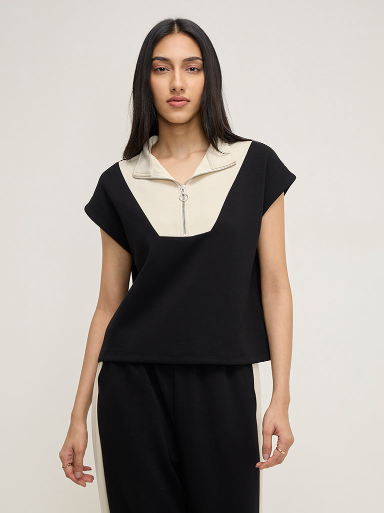 LOV Black Colour-Blocked Top