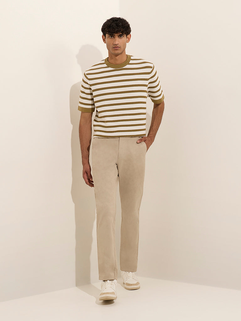 Ascot Dark Yellow Striped and Knitted Relaxed-Fit T-Shirt