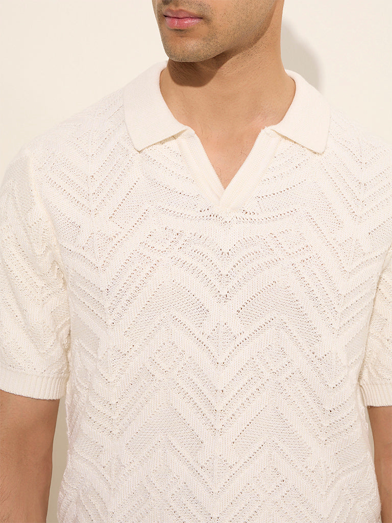 Ascot Off-White Chevron-Textured Relaxed-Fit T-Shirt