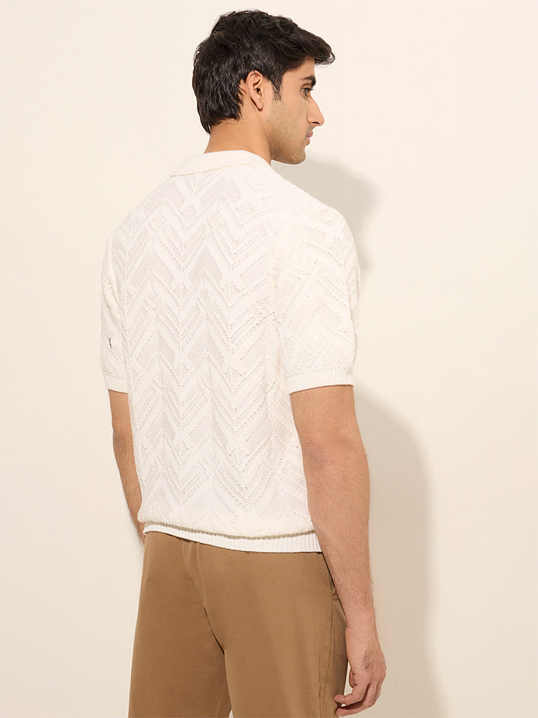 Ascot Off-White Chevron-Textured Relaxed-Fit T-Shirt