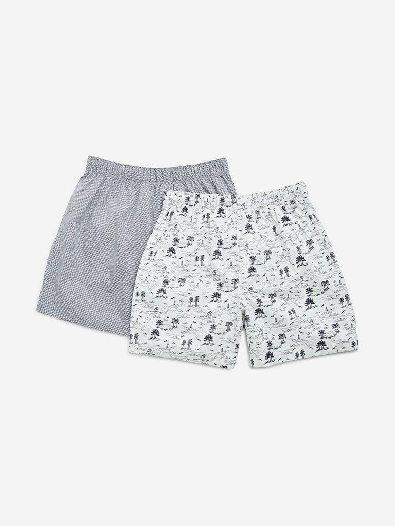 WES Lounge Grey Relaxed-Fit Cotton Boxers - Pack of 2