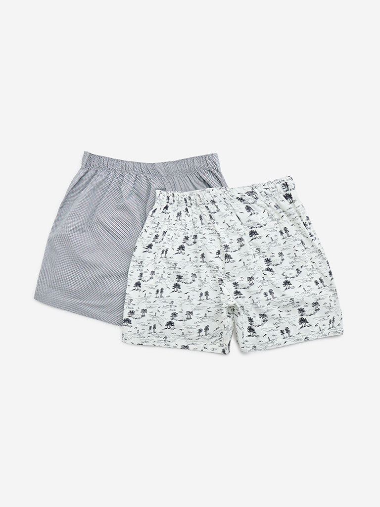 WES Lounge Grey Relaxed-Fit Cotton Boxers - Pack of 2