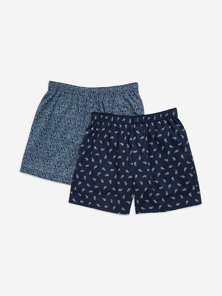 WES Lounge Navy Relaxed-Fit Cotton Boxers - Pack of 2