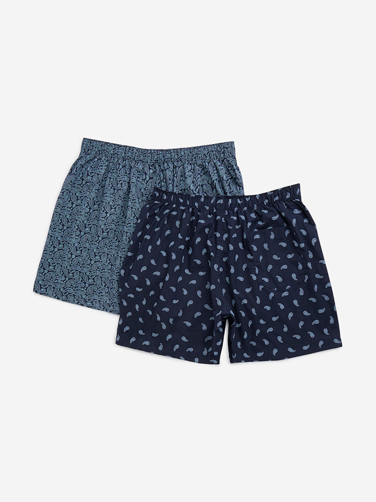 WES Lounge Navy Relaxed-Fit Cotton Boxers - Pack of 2