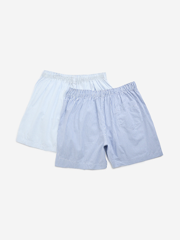 WES Lounge Blue Relaxed-Fit Cotton Boxers- Pack of 2