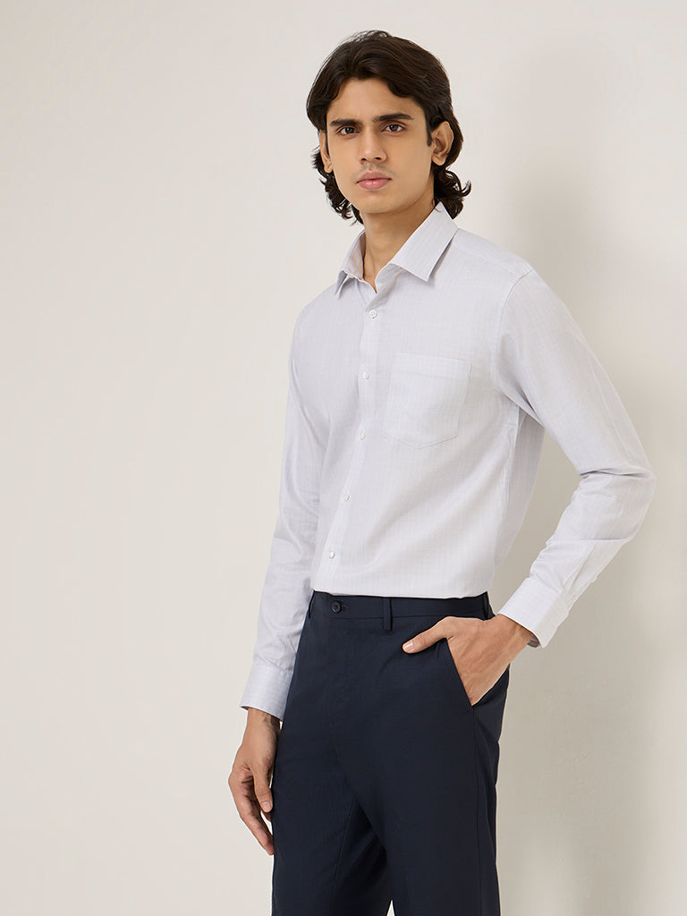 WES Formals Grey Slim-Fit Cotton Shirt