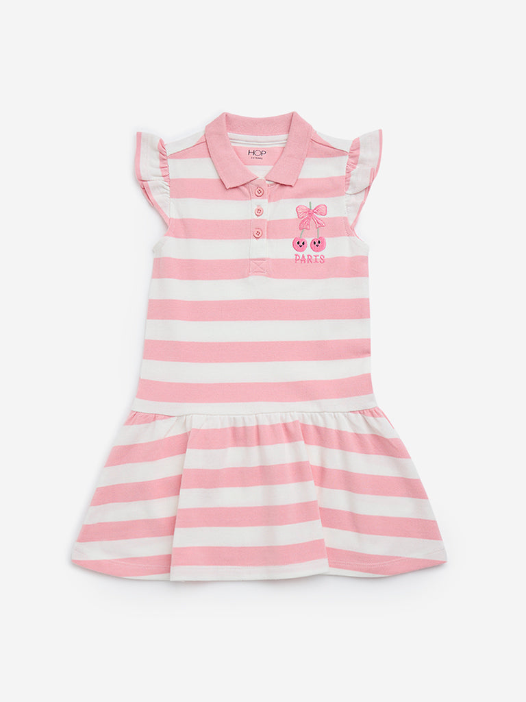 HOP Kids Light Pink Striped Drop-Waist Cotton Dress