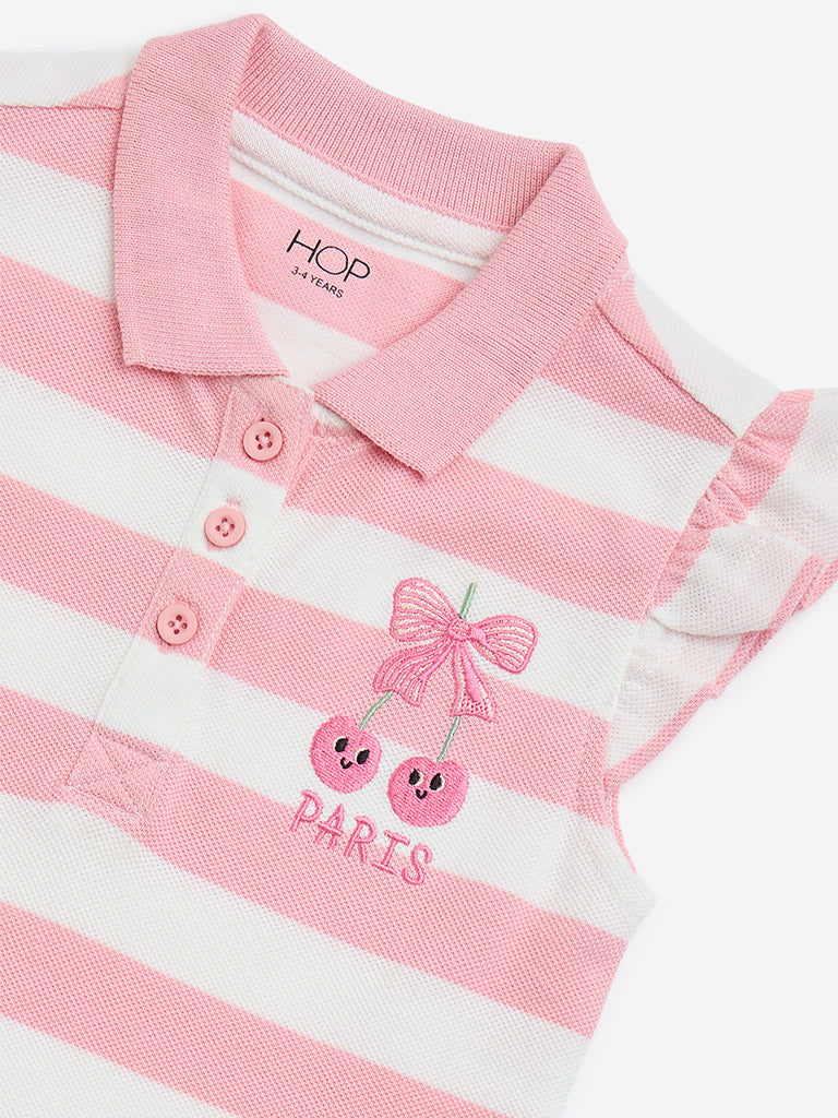 HOP Kids Light Pink Striped Drop-Waist Cotton Dress