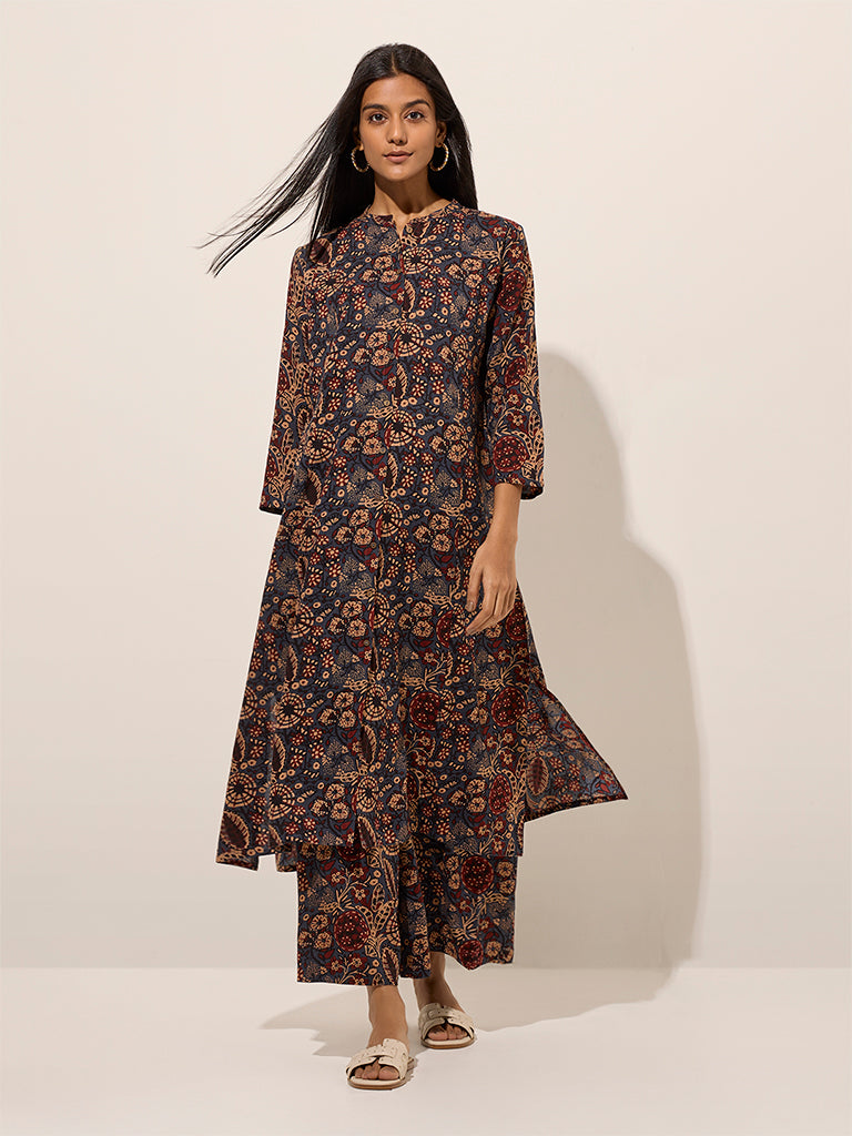 Utsa Navy Buta Printed A-Line Kurta