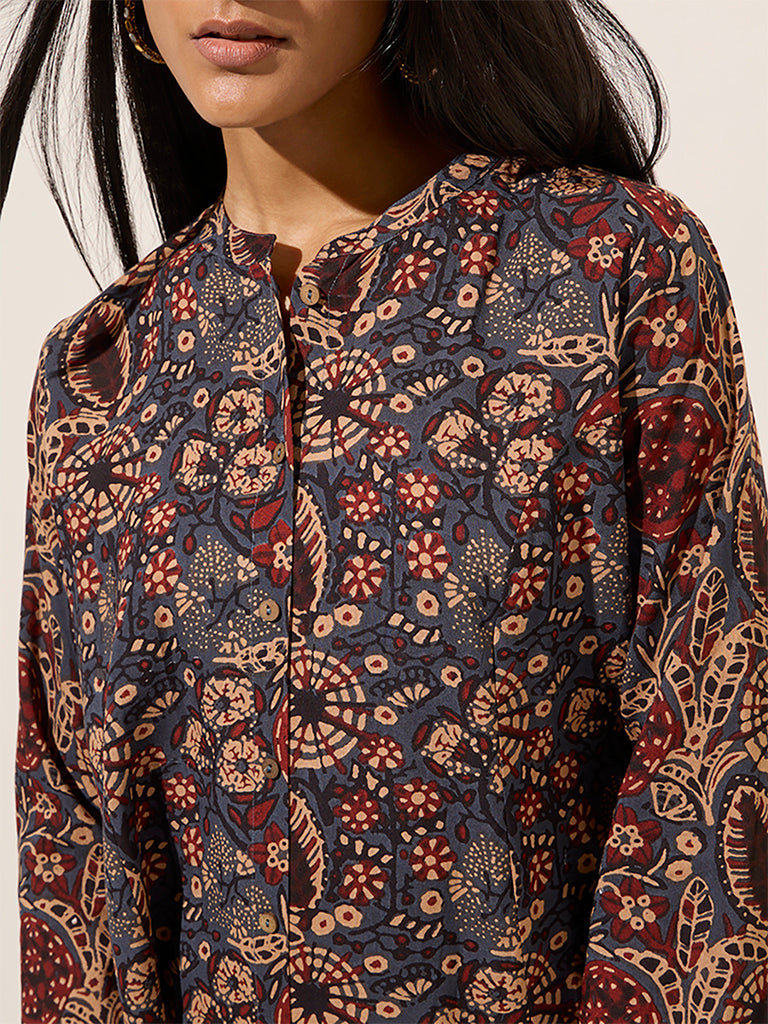 Utsa Navy Buta Printed A-Line Kurta