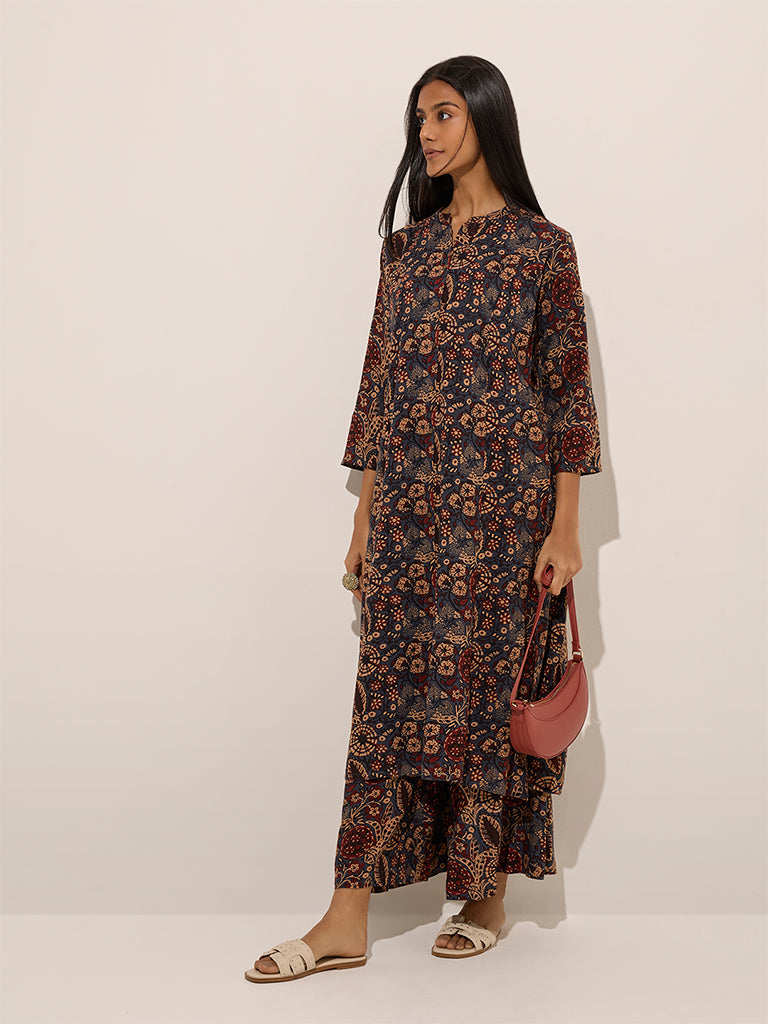 Utsa Navy Buta Printed A-Line Kurta