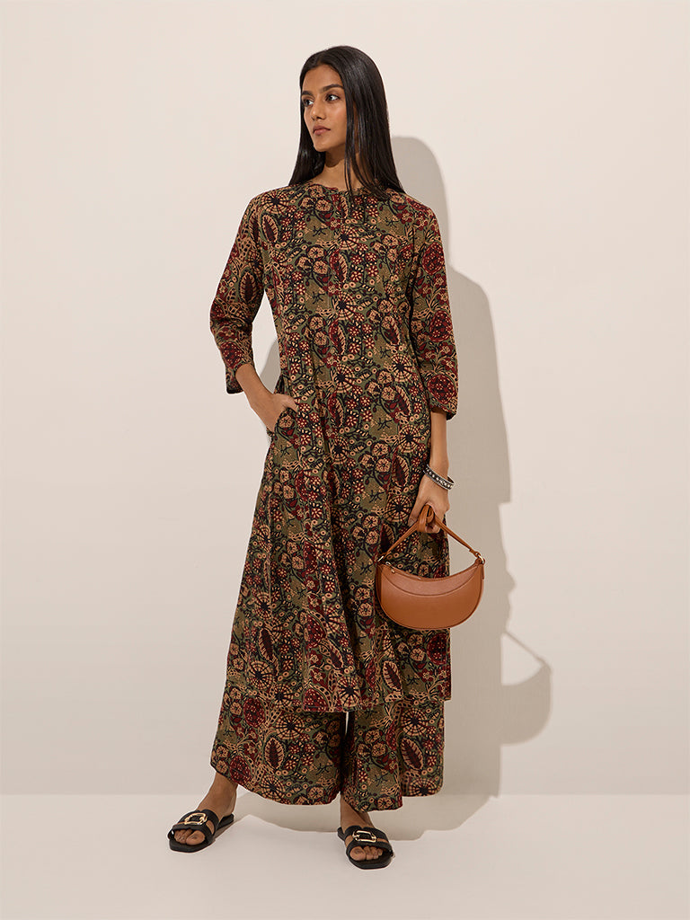 Utsa Green Buta Printed A-Line Kurta