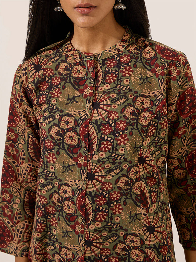 Utsa Green Buta Printed A-Line Kurta