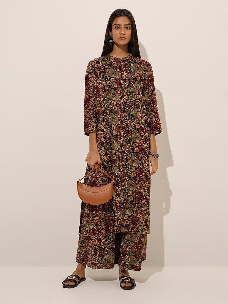 Utsa Green Buta Printed A-Line Kurta