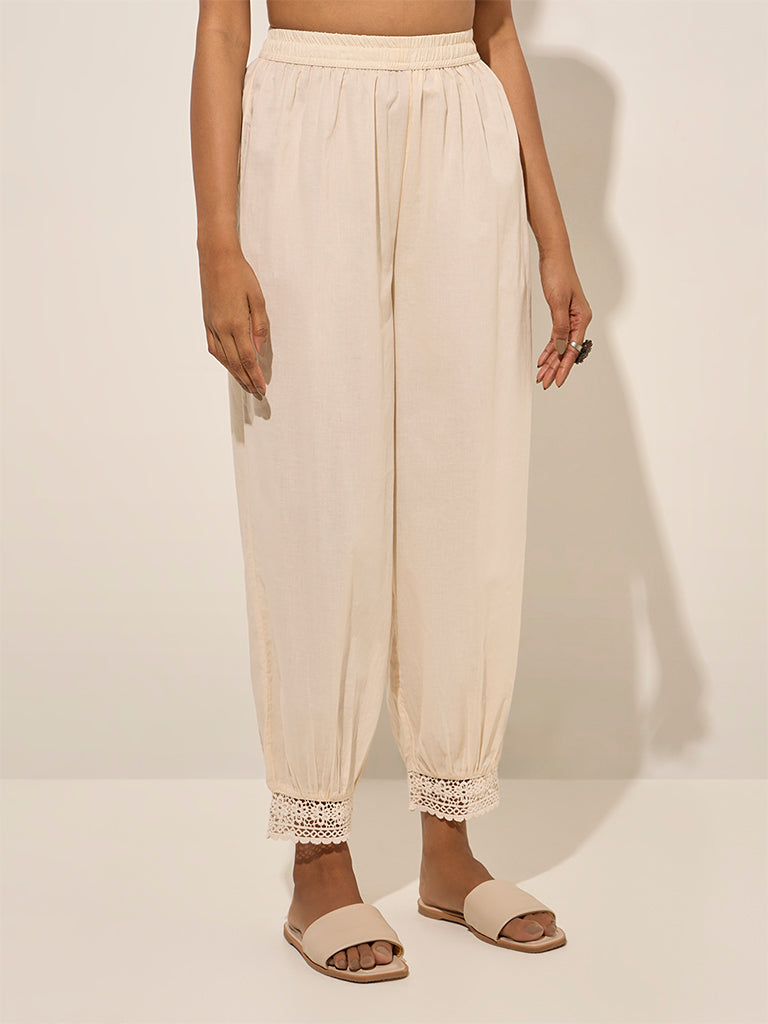 Utsa Light Off-White Harem-Style Cotton Ethnic Pants