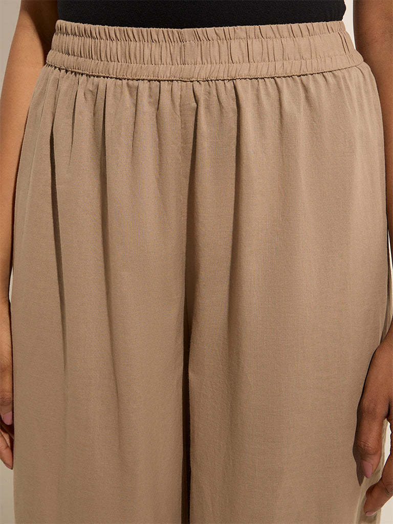 Utsa Beige Crochet-Detailed Harem-Style Cotton Pants