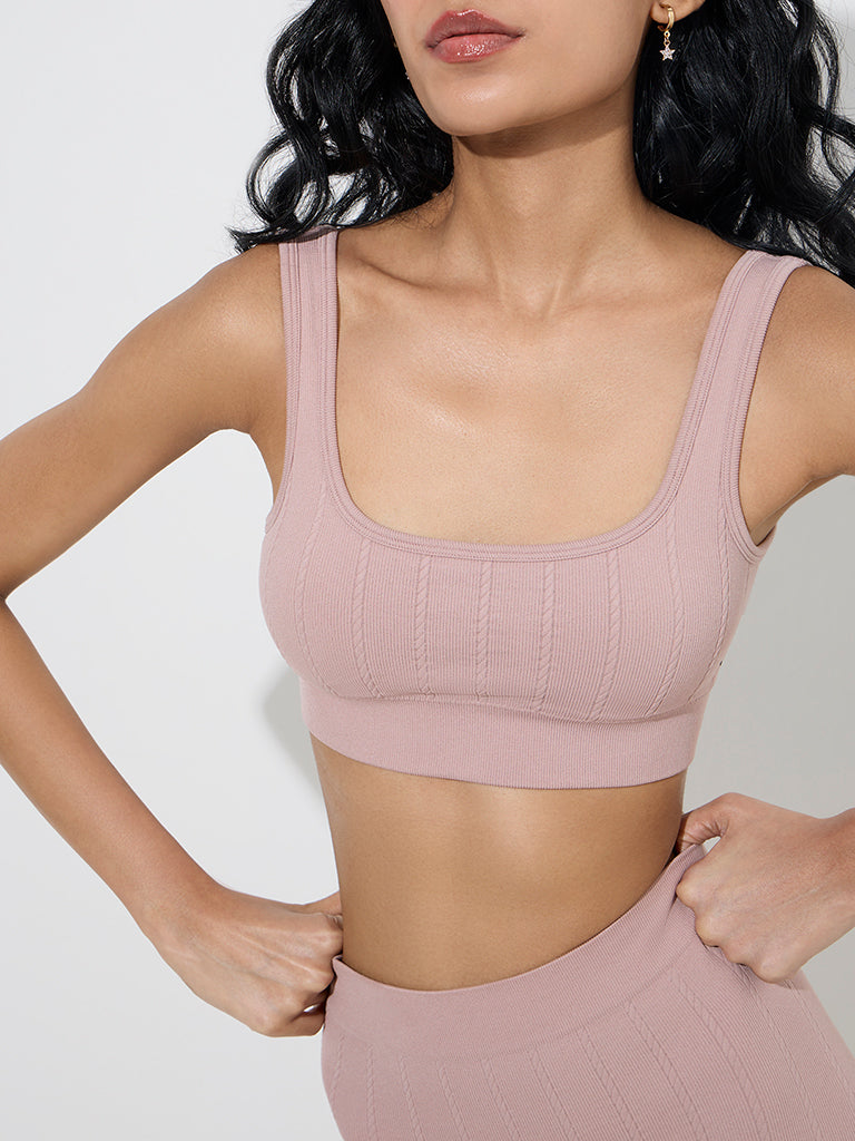 Superstar Dusty Pink Ribbed-Textured Padded Seam Free Bra