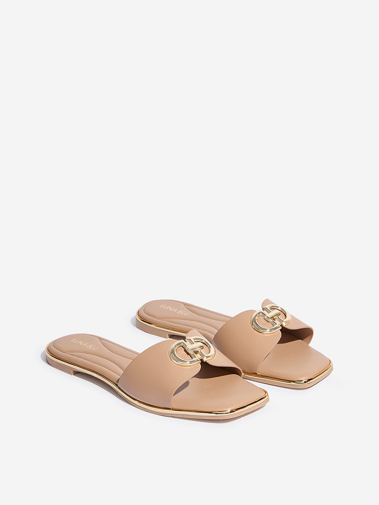 LUNA BLU Peach Metal-Detailed Slides