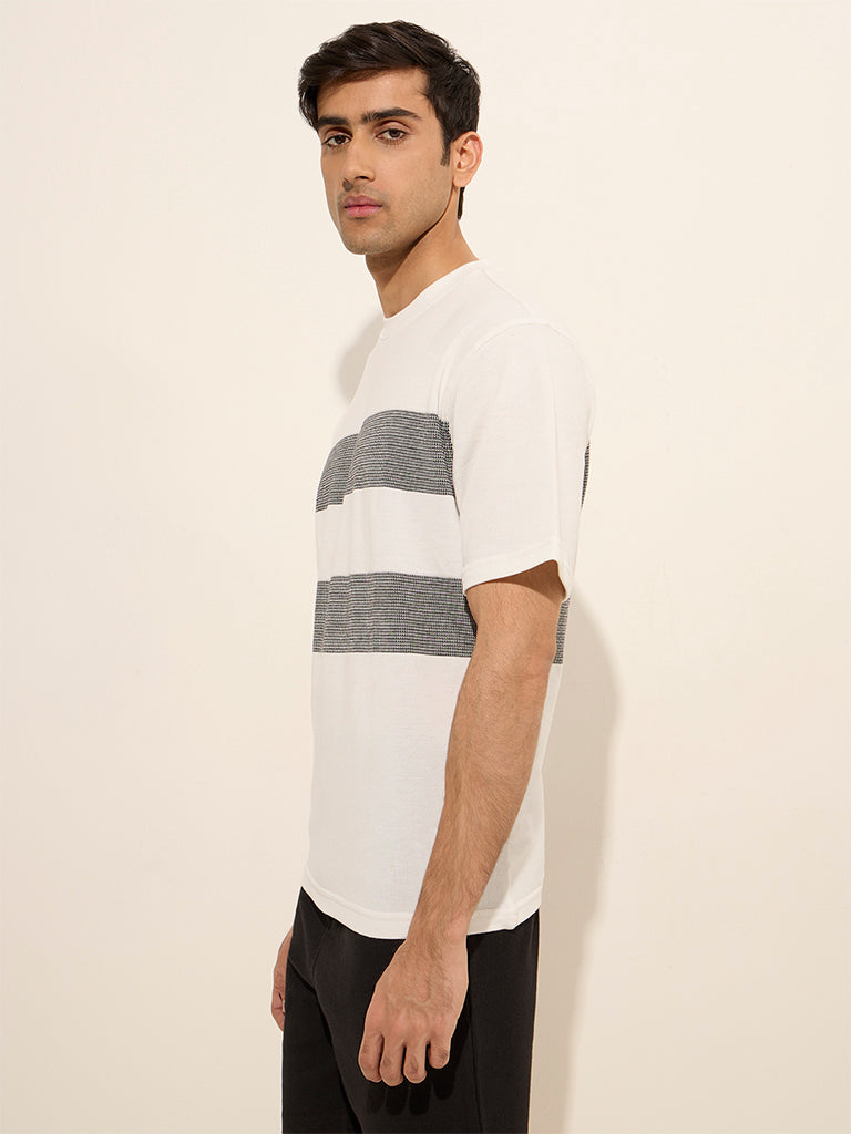 WES Lounge White Colour-Blocked Relaxed-Fit Cotton-Blend T-Shirt