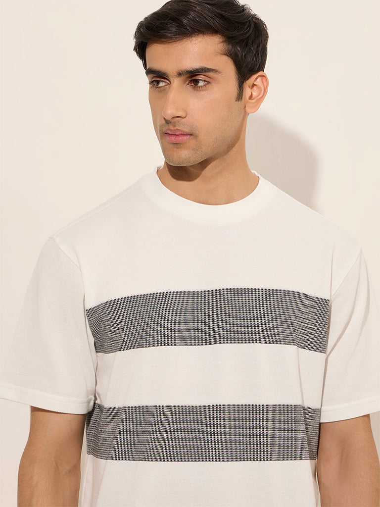 WES Lounge White Colour-Blocked Relaxed-Fit Cotton-Blend T-Shirt