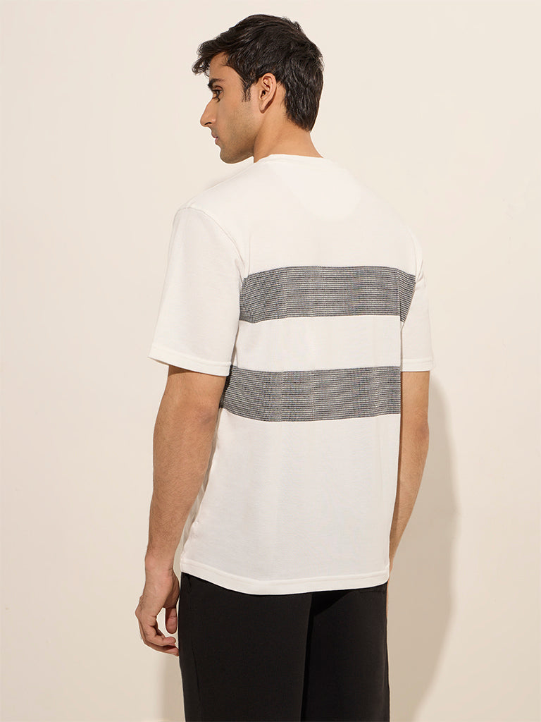 WES Lounge White Colour-Blocked Relaxed-Fit Cotton-Blend T-Shirt