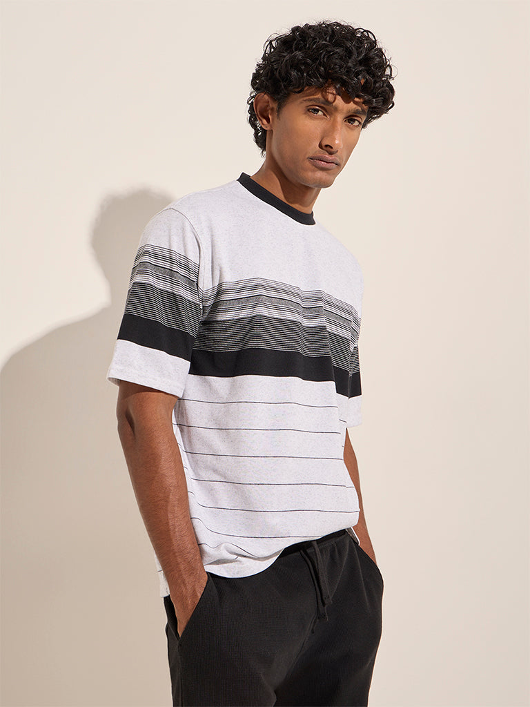 WES Lounge Grey Colour-Blocked Relaxed-Fit Cotton-Blend T-Shirt