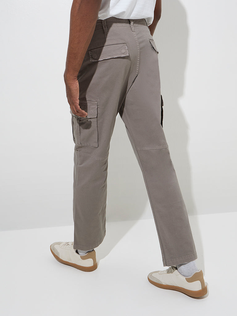 WES Casuals Grey Relaxed - Fit Mid - Rise Cargo Jeans