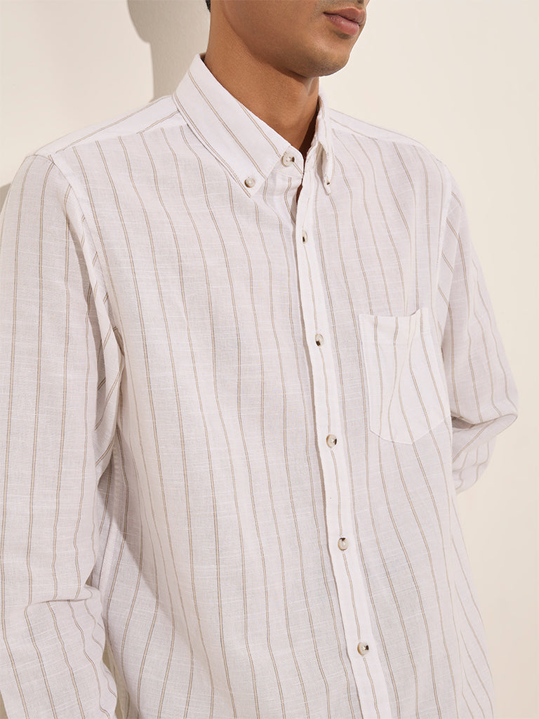 WES Casuals White Striped Relaxed-Fit Cotton Shirt