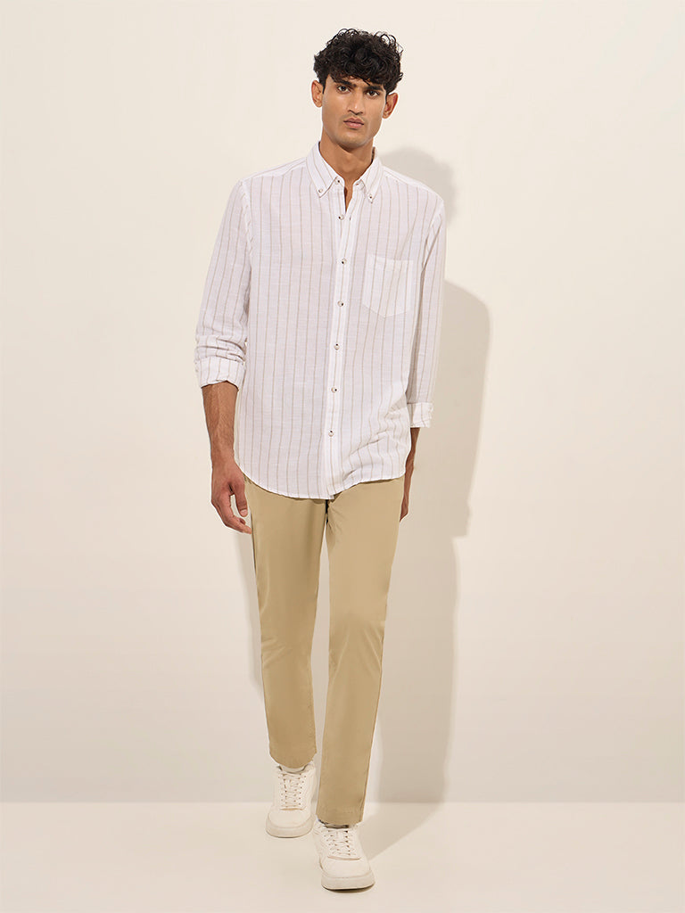 WES Casuals White Striped Relaxed-Fit Cotton Shirt