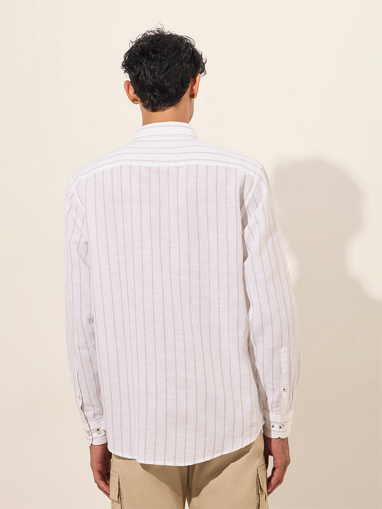 WES Casuals White Striped Relaxed-Fit Cotton Shirt