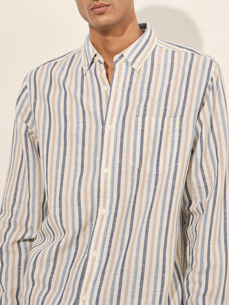 WES Casuals Multicolour Striped Relaxed-Fit Cotton Shirt