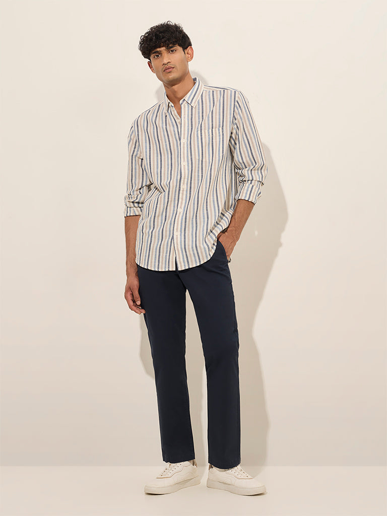 WES Casuals Multicolour Striped Relaxed-Fit Cotton Shirt