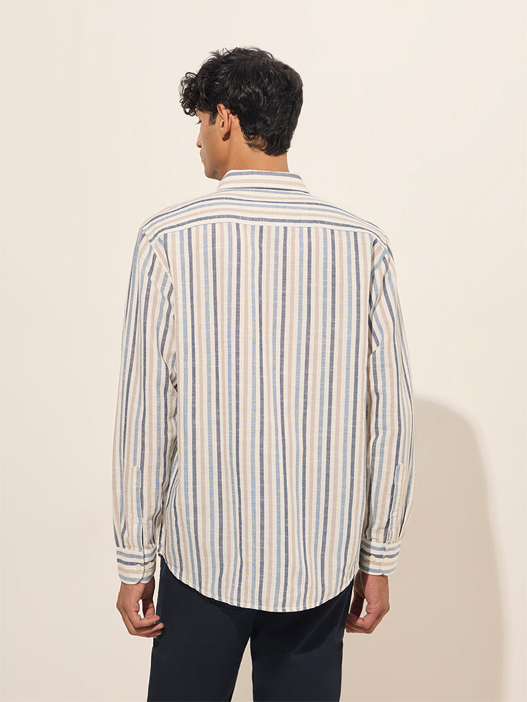 WES Casuals Multicolour Striped Relaxed-Fit Cotton Shirt