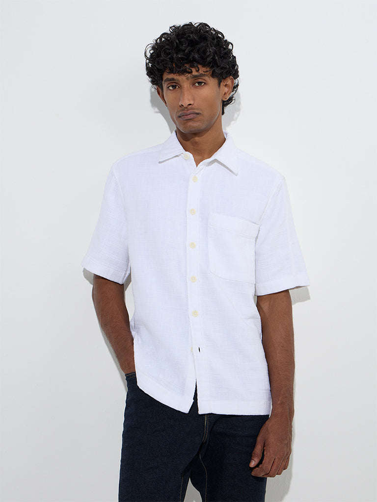 WES Casuals White Solid Relaxed-Fit Cotton Shirt