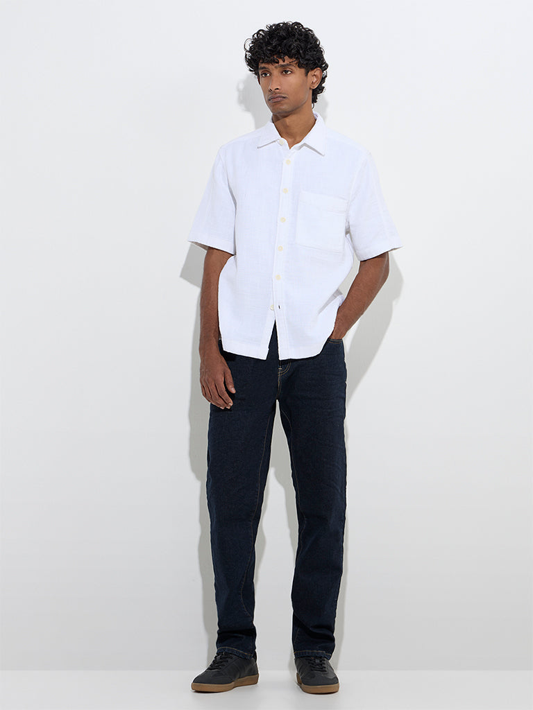 WES Casuals White Solid Relaxed-Fit Cotton Shirt