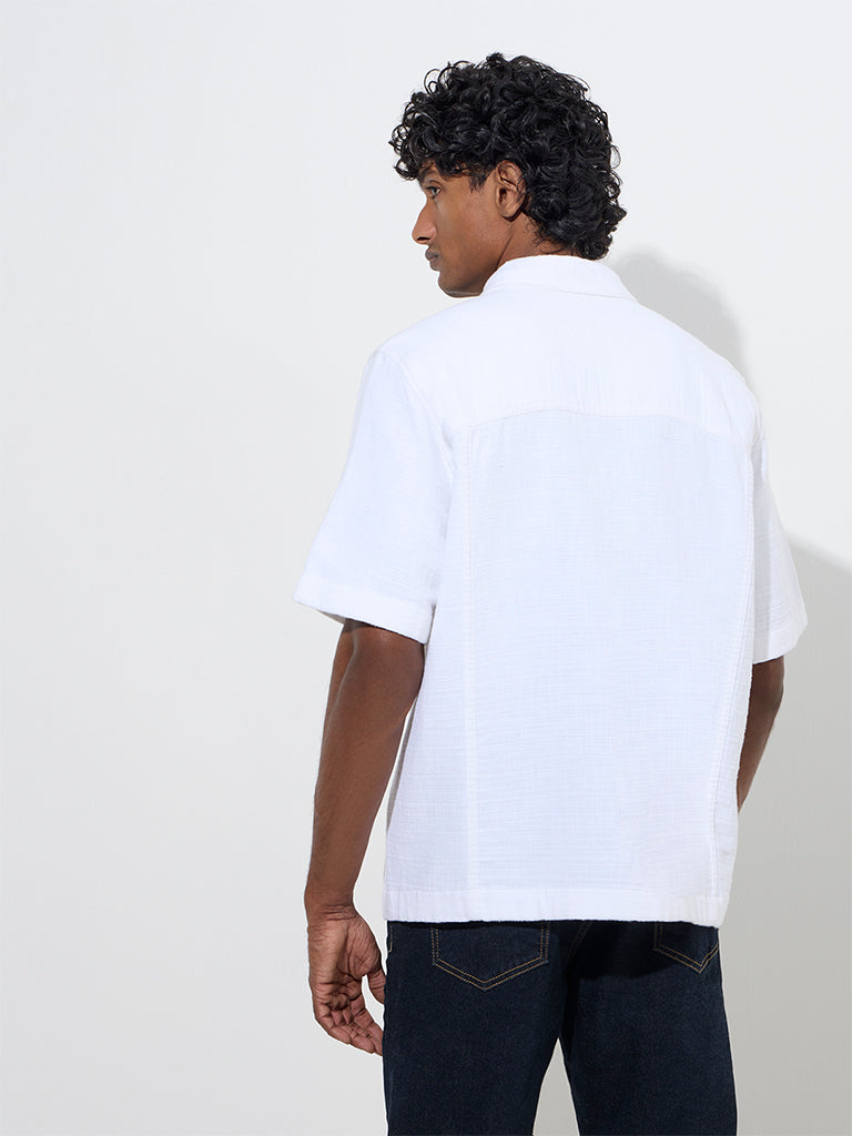 WES Casuals White Solid Relaxed-Fit Cotton Shirt