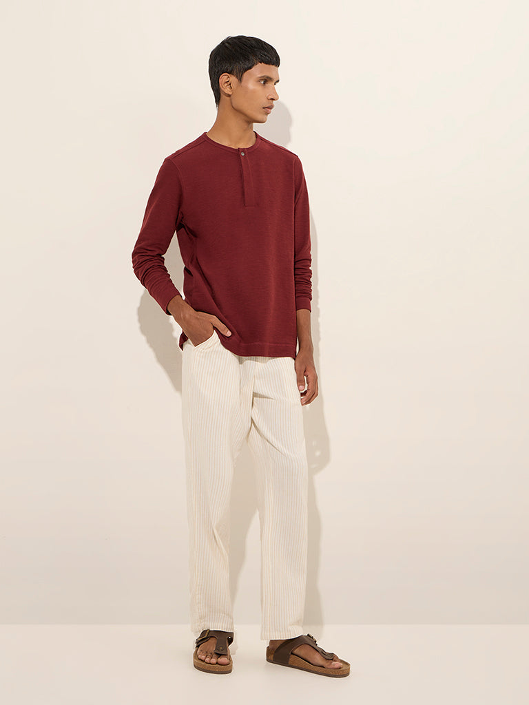 ETA Off-White Striped Relaxed-Fit Mid-Rise Cotton Chinos