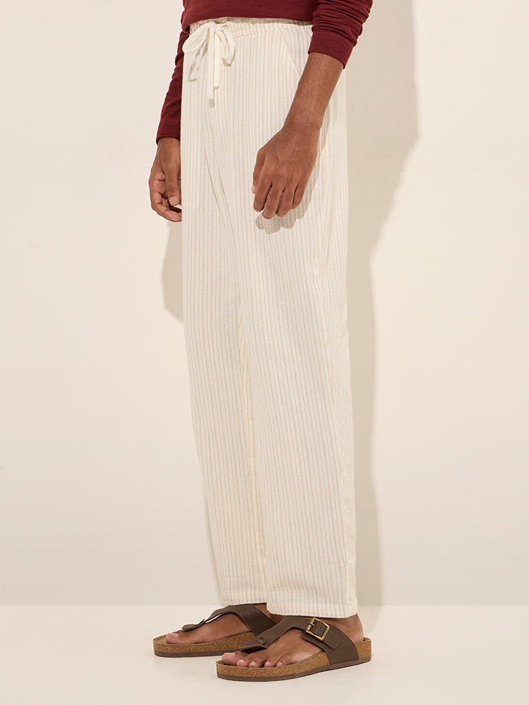 ETA Off-White Striped Relaxed-Fit Mid-Rise Cotton Chinos