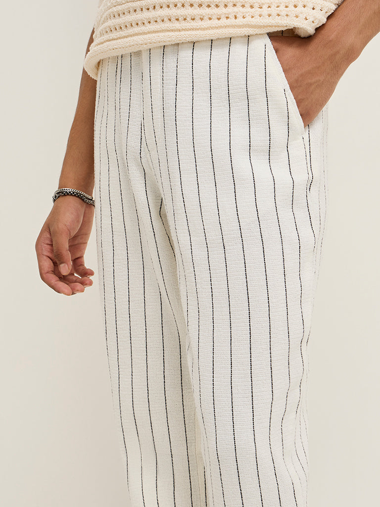 ETA Off-White Pinstriped Relaxed-Fit Mid-Rise Cotton Chinos