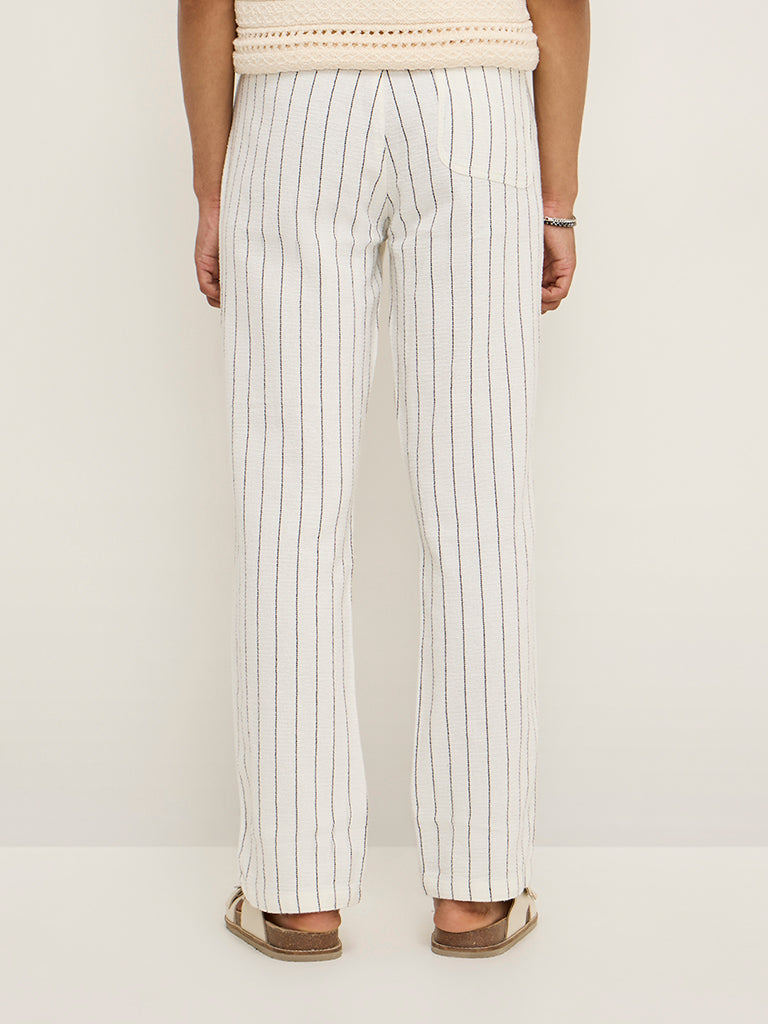 ETA Off-White Pinstriped Relaxed-Fit Mid-Rise Cotton Chinos