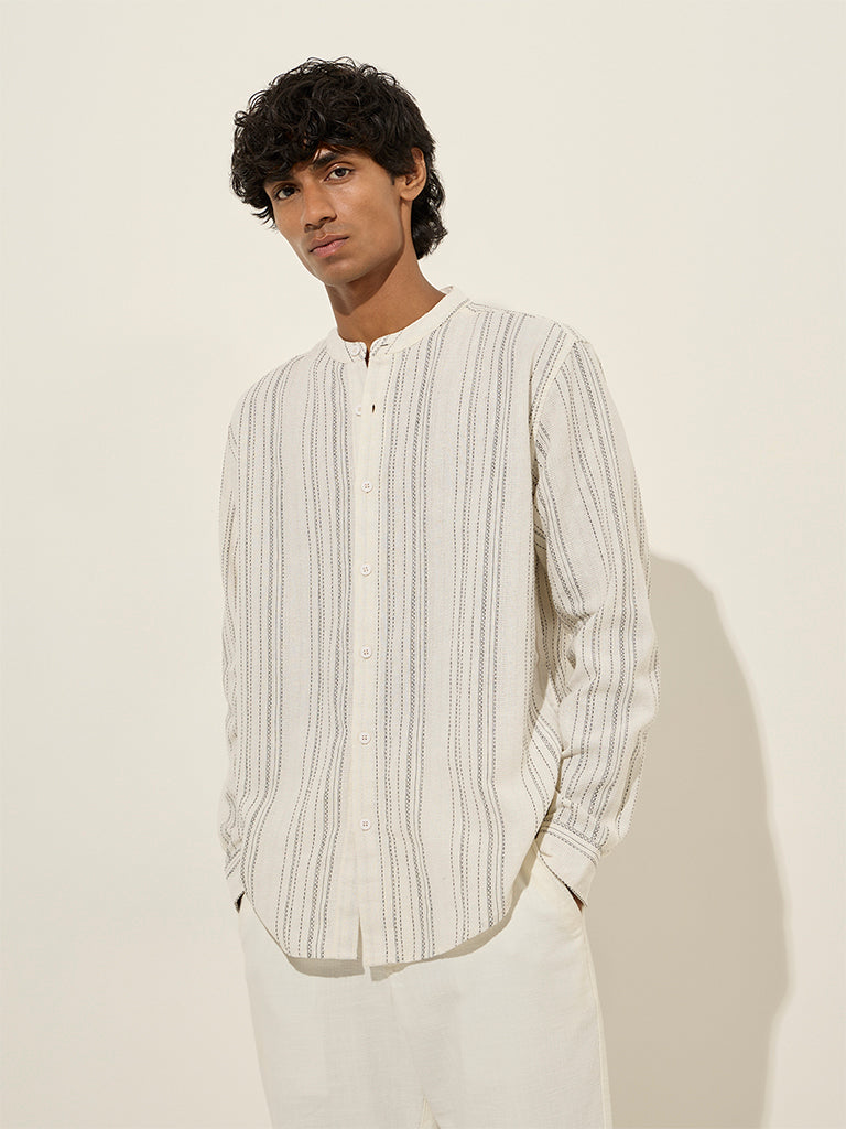 ETA Off-White Textured Stripe Relaxed-Fit Cotton Shirt