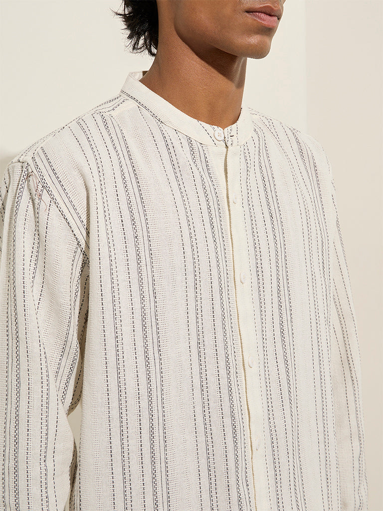 ETA Off-White Textured Stripe Relaxed-Fit Cotton Shirt