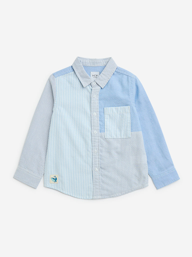 HOP Kids Blue Stripe Printed Cotton Shirt