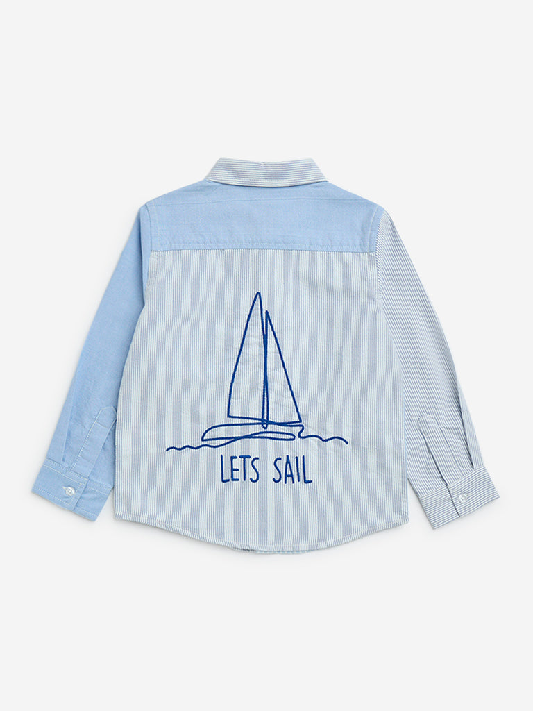 HOP Kids Blue Stripe Printed Cotton Shirt