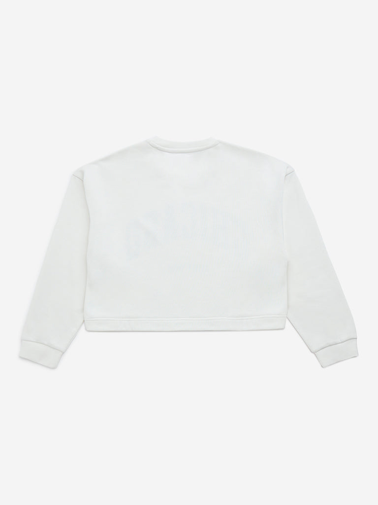 Y&F Kids White Text Patterned Cotton-Blend Sweatshirt