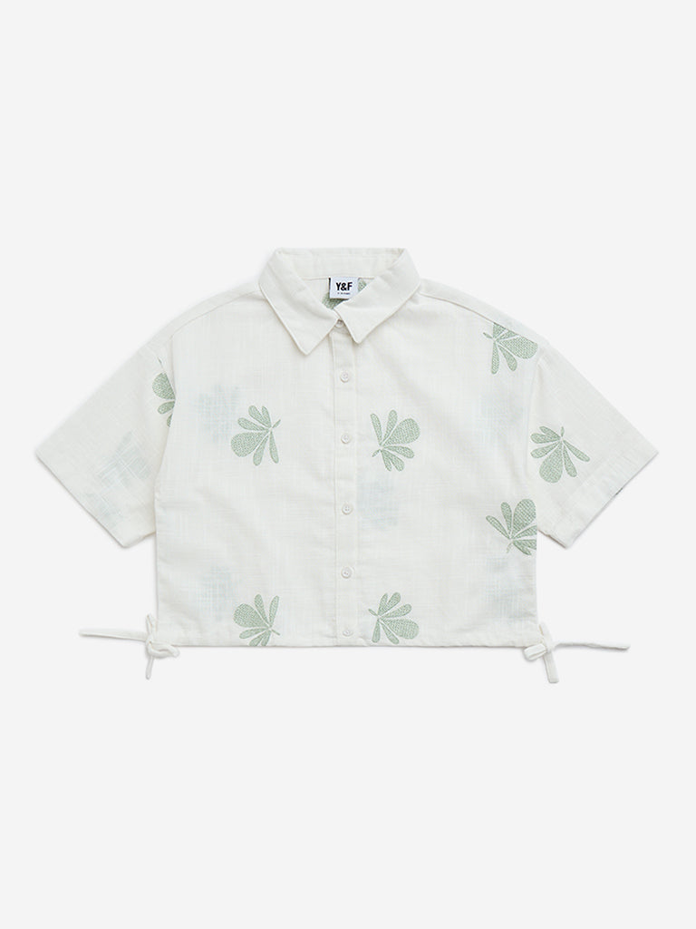 Y&F Kids Off-White Floral Embroidered Cotton Shirt