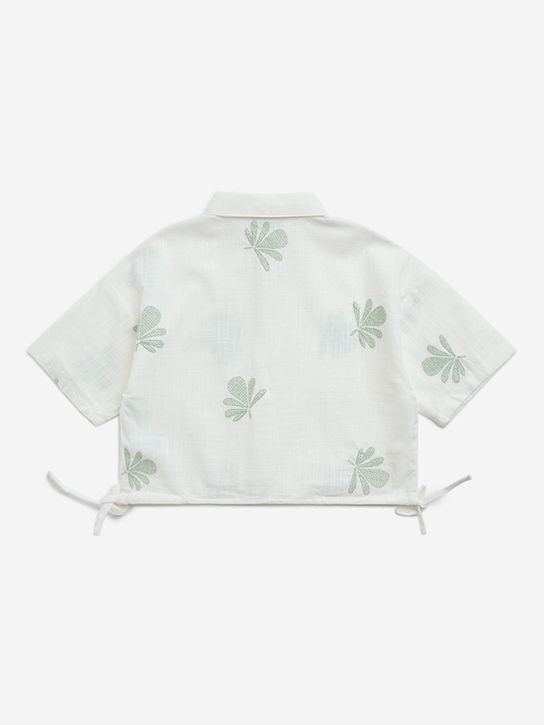 Y&F Kids Off-White Floral Embroidered Cotton Shirt