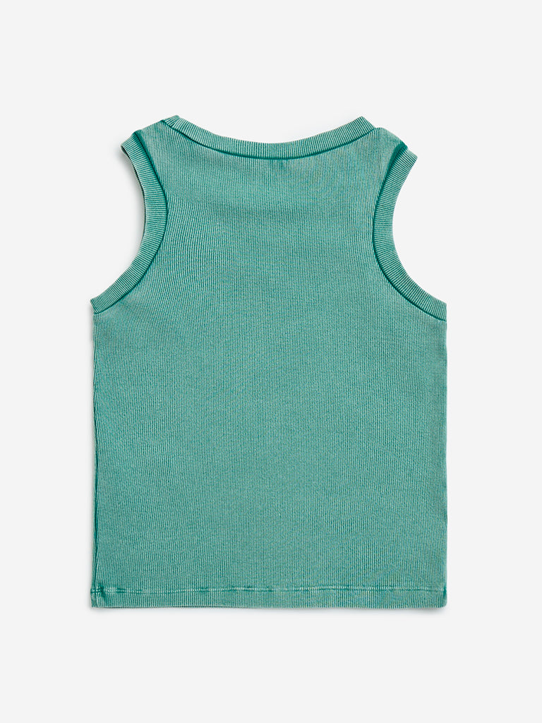 Y&F Kids Green Heart Design Cotton-Blend Tank Top