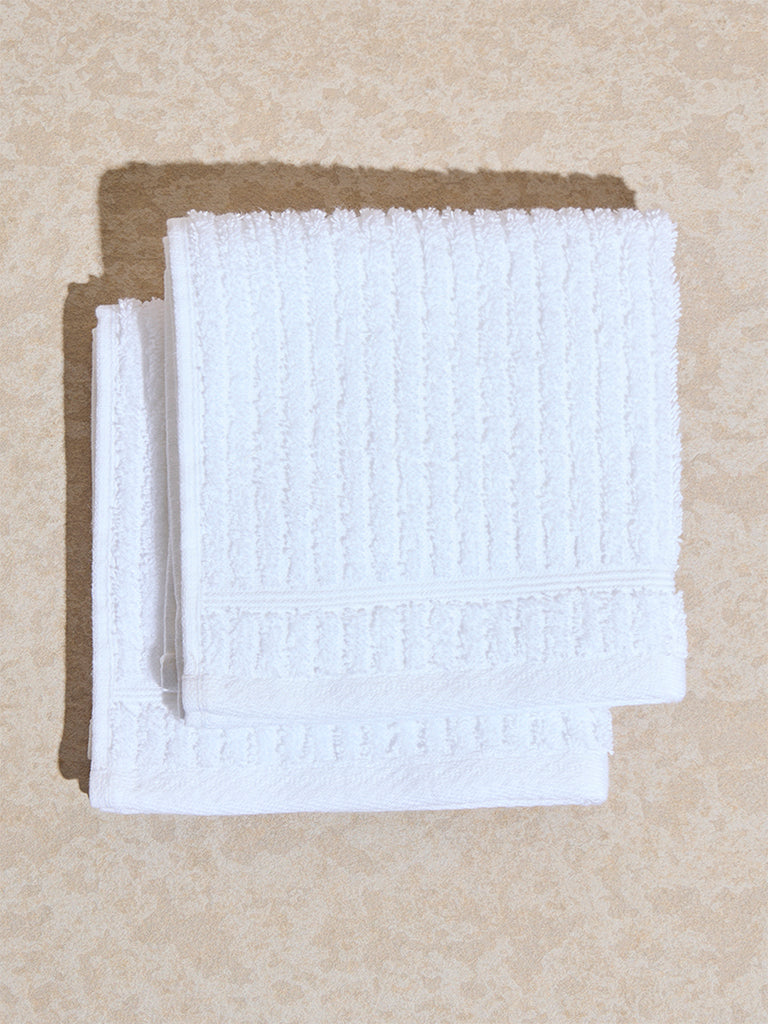 Westside Home White Self-Striped Face Towel (Set of 2)