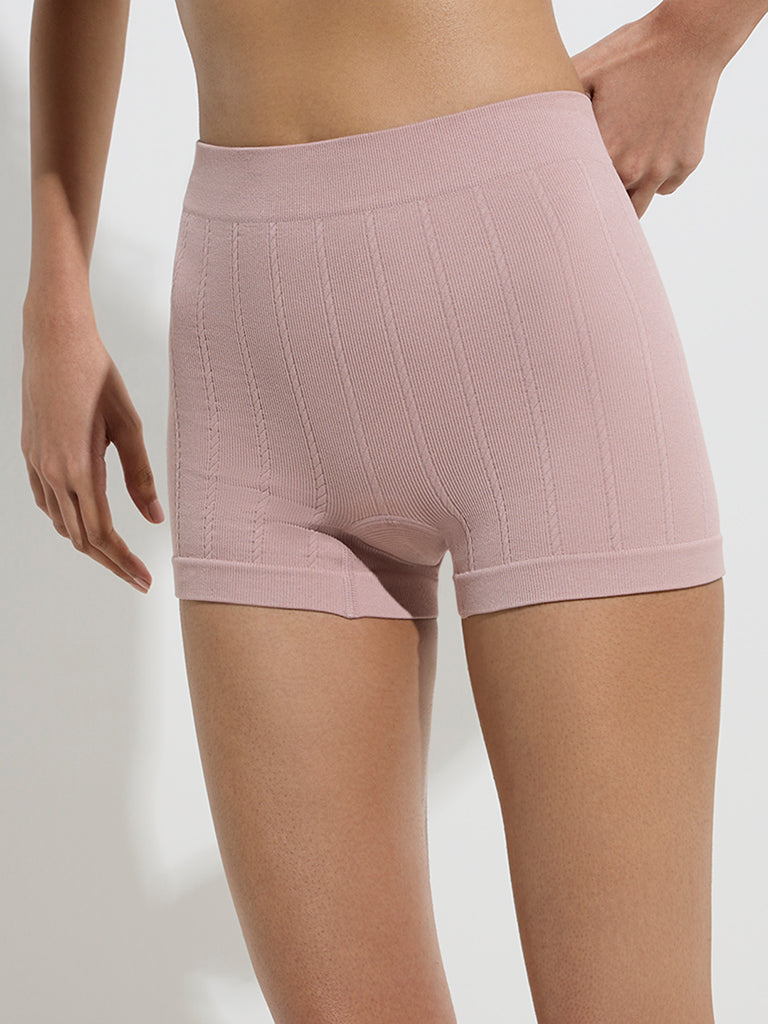 Superstar Dusty Pink Ribbed-Textured High-Rise Brief